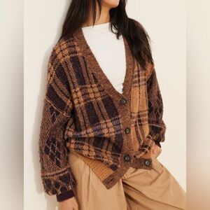 Free People Plaid Button-Up Cardigan Sweater